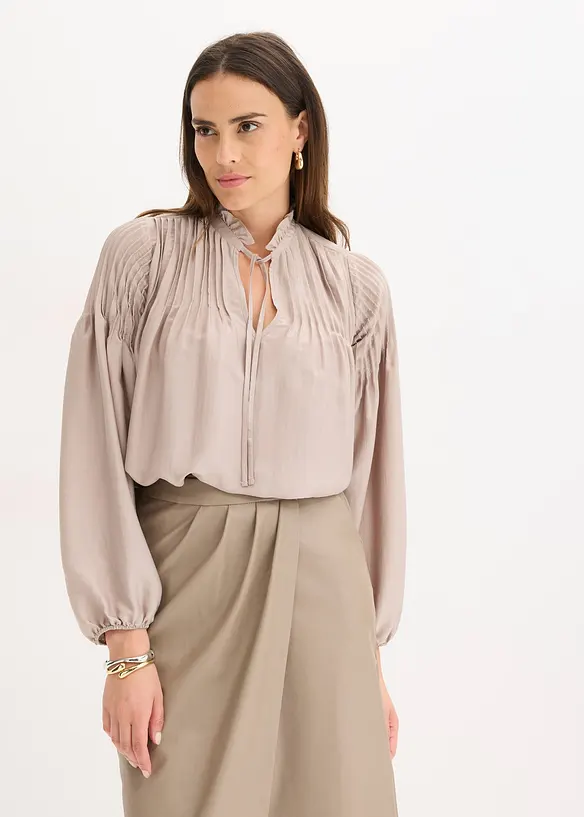 Tuniková halenka z lesklého saténu, se sámky, bonprix