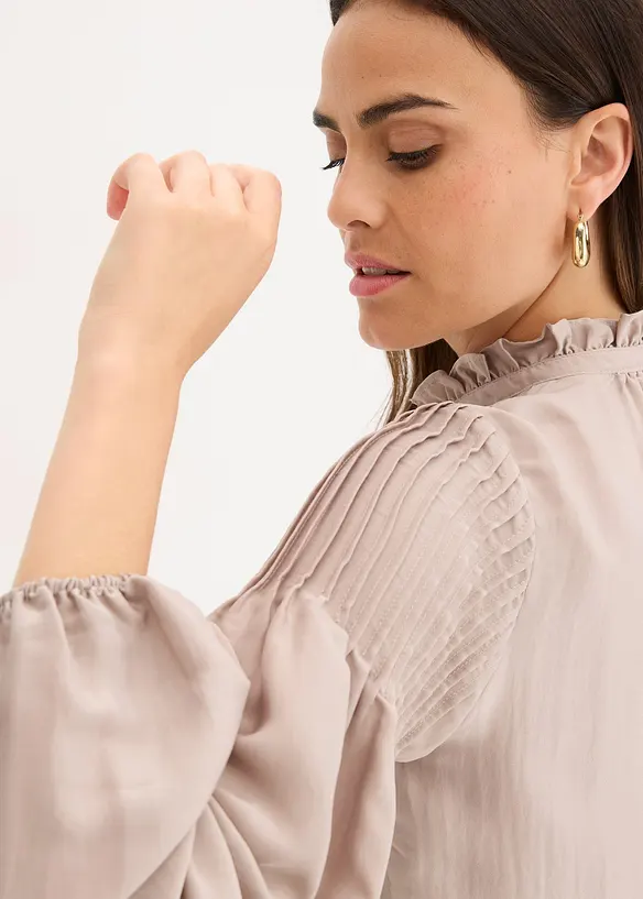 Tuniková halenka z lesklého saténu, se sámky, bonprix