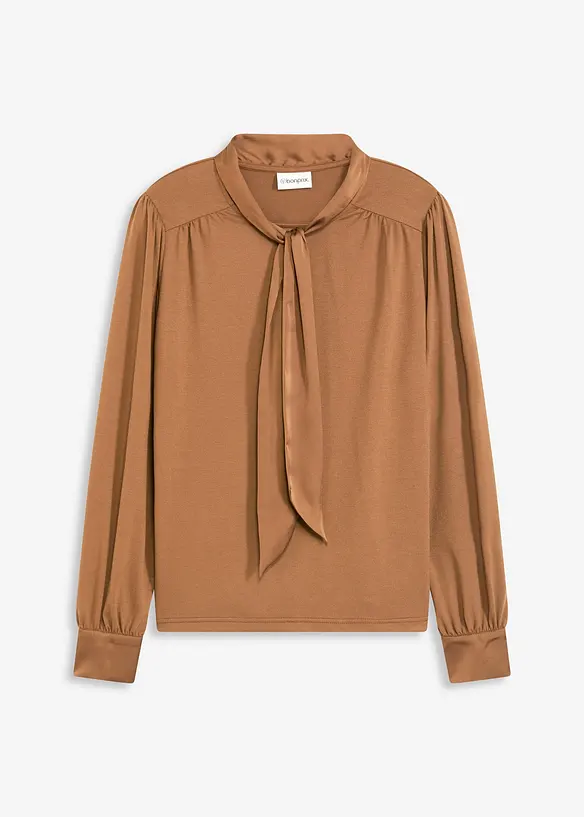 Triko s viskózou a saténovou vázačkou, bonprix