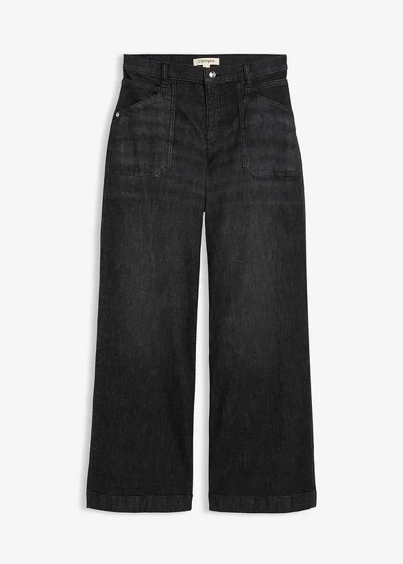 Džíny Wide Leg, Mid Waist, s nakládanými kapsami, bonprix