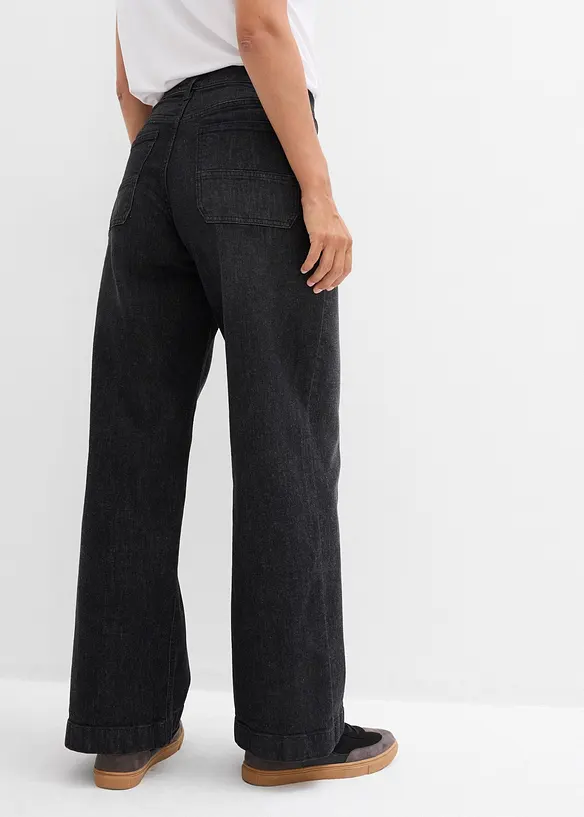 Džíny Wide Leg, Mid Waist, s nakládanými kapsami, bonprix