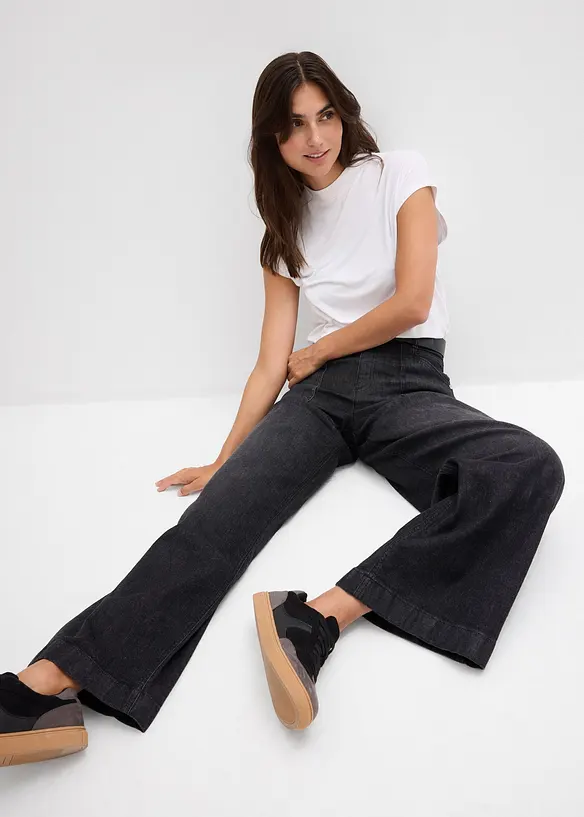 Džíny Wide Leg, Mid Waist, s nakládanými kapsami, bonprix