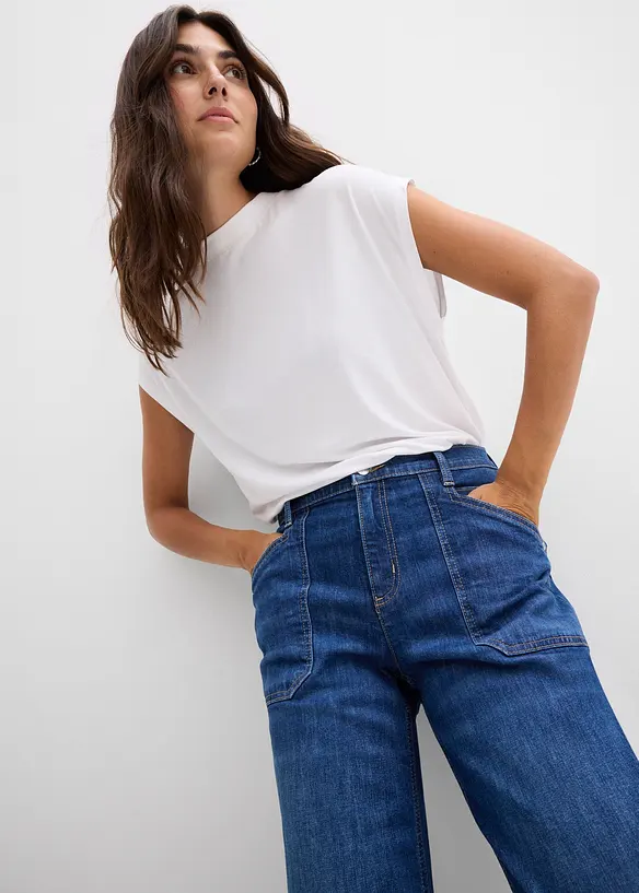 Džíny Wide Leg, Mid Waist, s nakládanými kapsami, bonprix