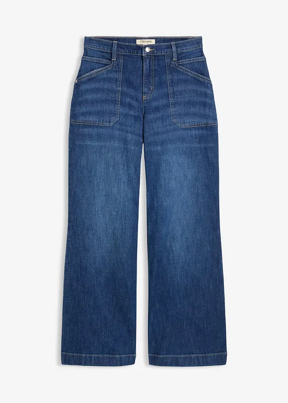 Džíny Wide Leg, Mid Waist, s nakládanými kapsami, bonprix