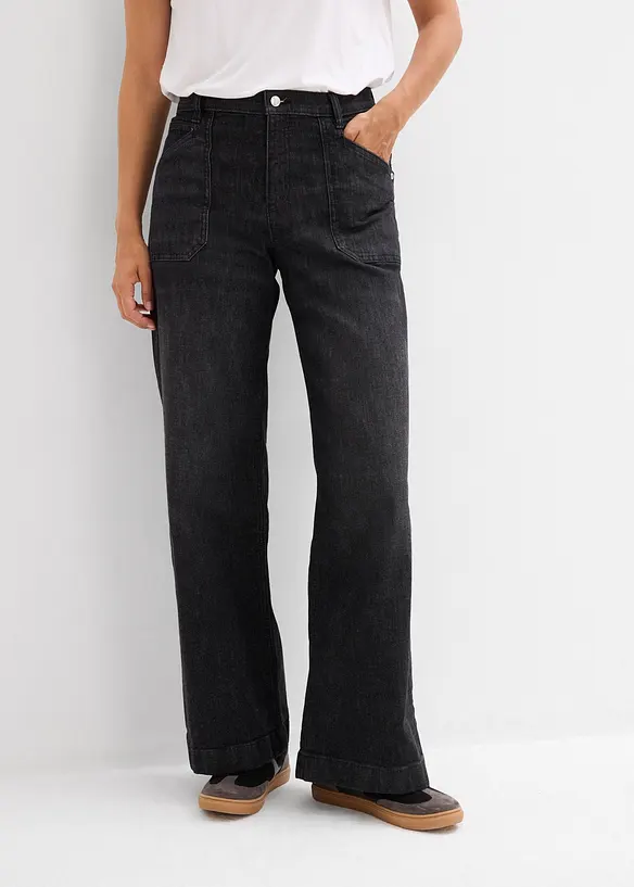 Džíny Wide Leg, Mid Waist, s nakládanými kapsami, bonprix