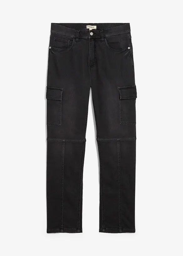 Cargo džínové joggingové kalhoty s pohodlným pasem, Regular Fit, Straight, bonprix