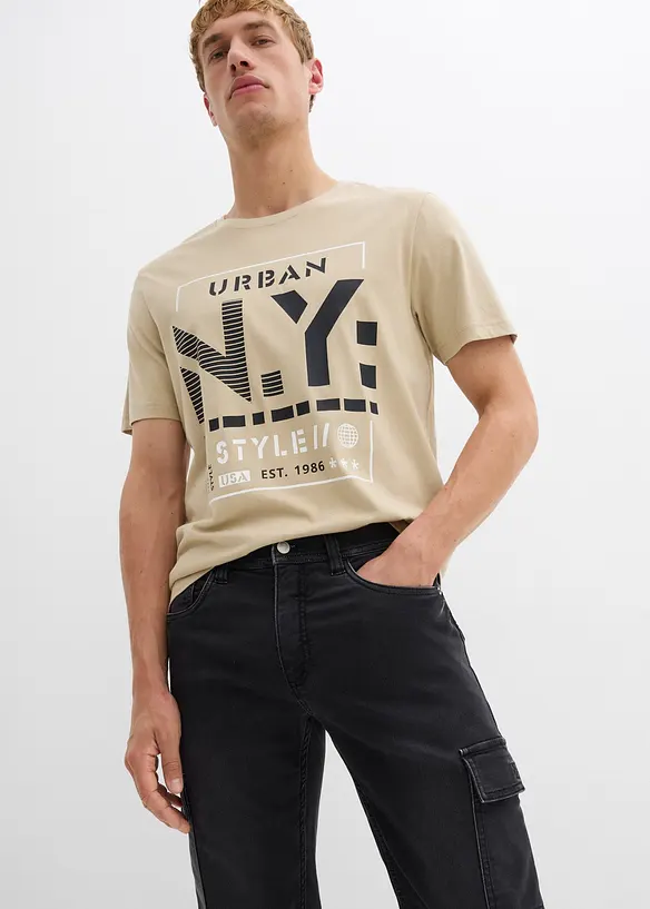 Cargo džínové joggingové kalhoty s pohodlným pasem, Regular Fit, Straight, bonprix