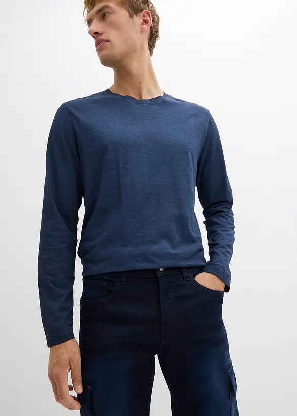 Cargo džínové joggingové kalhoty s pohodlným pasem, Regular Fit, Straight, bonprix