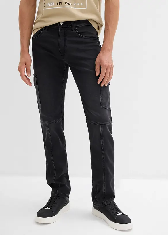 Cargo džínové joggingové kalhoty s pohodlným pasem, Regular Fit, Straight, bonprix