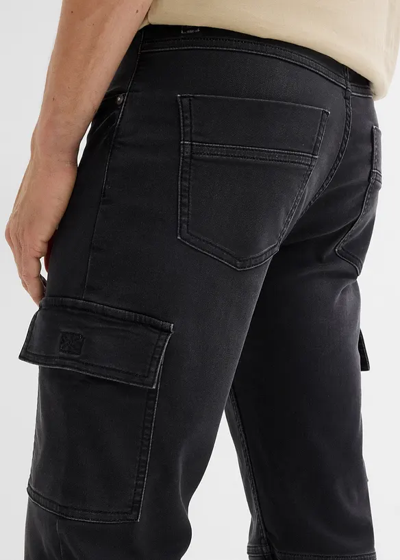 Cargo džínové joggingové kalhoty s pohodlným pasem, Regular Fit, Straight, bonprix