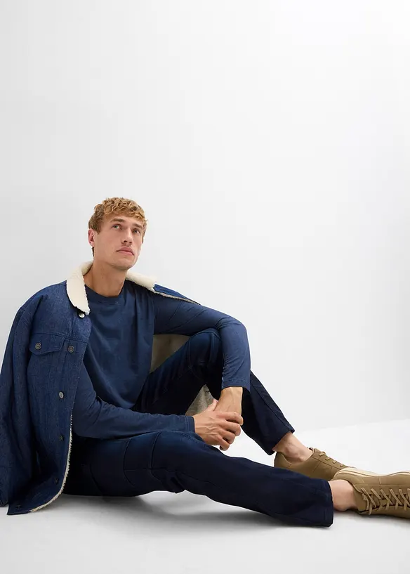 Cargo džínové joggingové kalhoty s pohodlným pasem, Regular Fit, Straight, bonprix