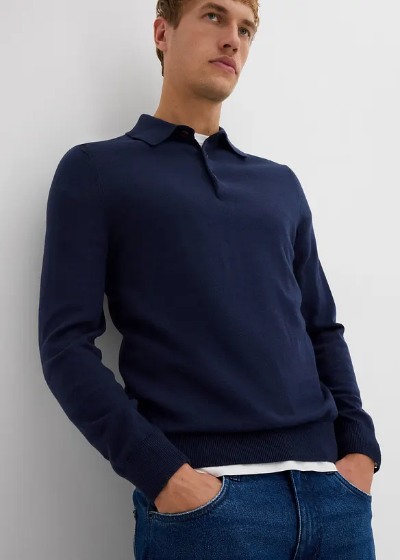 Pólo svetr z jemné pleteniny s luxusní merino vlnou, Slim Fit, bonprix