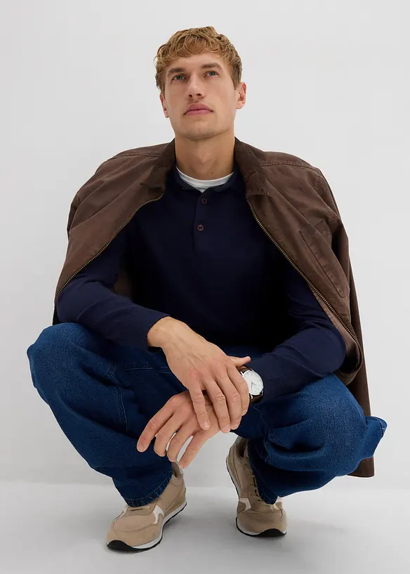 Pólo svetr z jemné pleteniny s luxusní merino vlnou, Slim Fit, bonprix