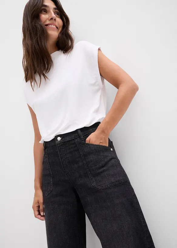 Džíny Wide Leg, Mid Waist, s nakládanými kapsami, bonprix