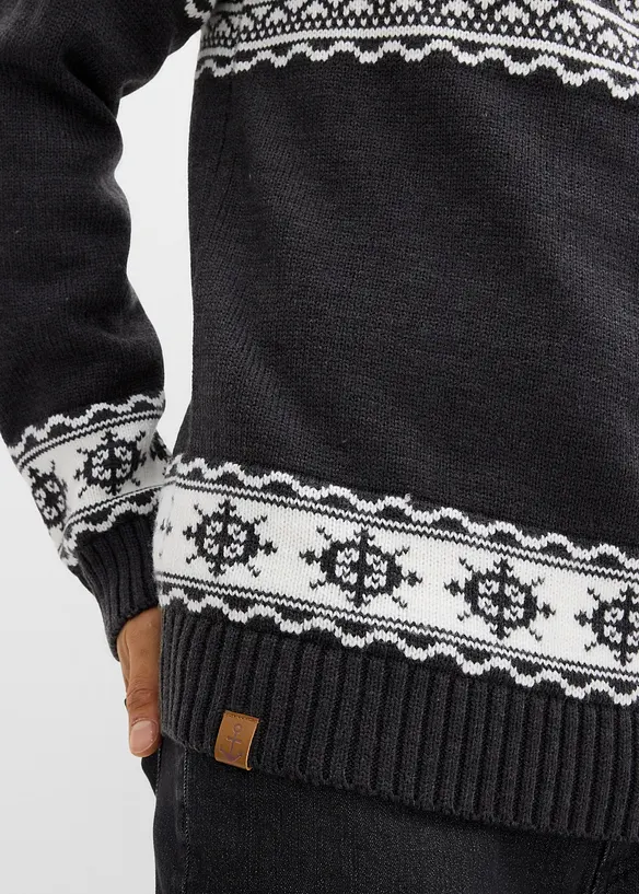 Námořnický svetr s norským vzorem a límečkem na zip, bonprix