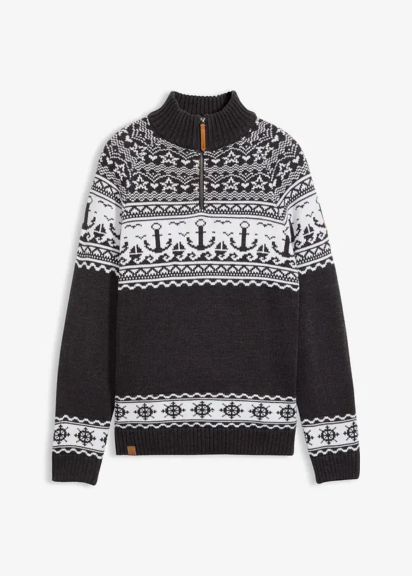 Námořnický svetr s norským vzorem a límečkem na zip, bonprix