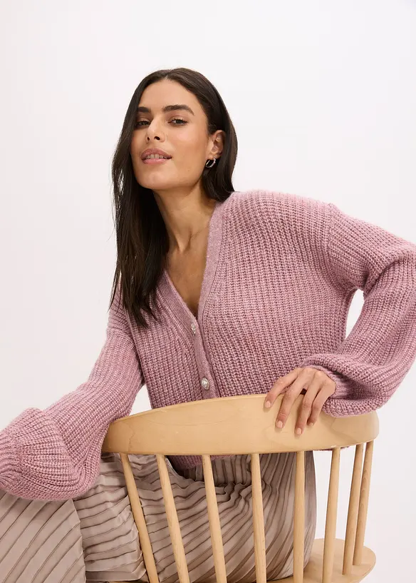 Krátký pletený kabátek s třpytivou přízí a podílem vlny, bonprix