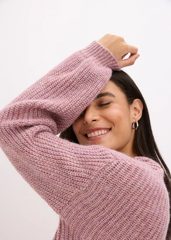 Krátký pletený kabátek s třpytivou přízí a podílem vlny, bonprix