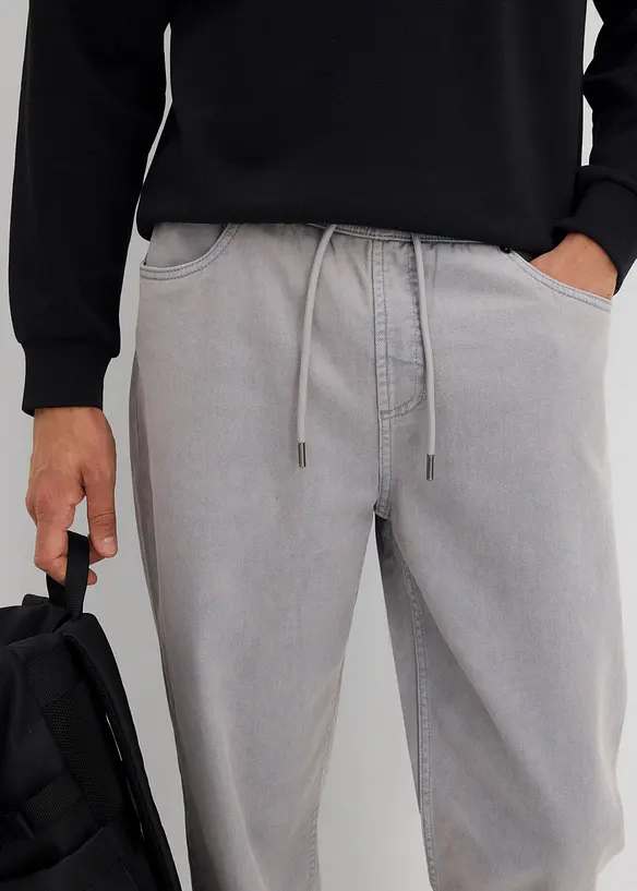 Kalhoty bez zapínání, Relaxed Fit, z čistého bavlněného kepru, Tapered, bonprix