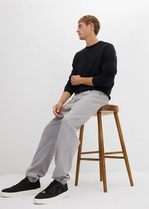 Kalhoty bez zapínání, Relaxed Fit, z čistého bavlněného kepru, Tapered, bonprix