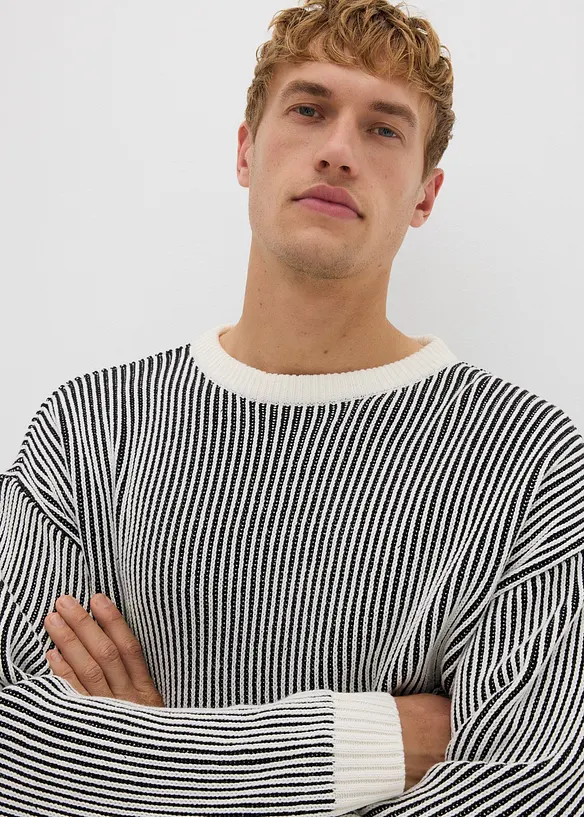 Žebrovaný svetr z bavlněné směsi, Loose Fit, bonprix