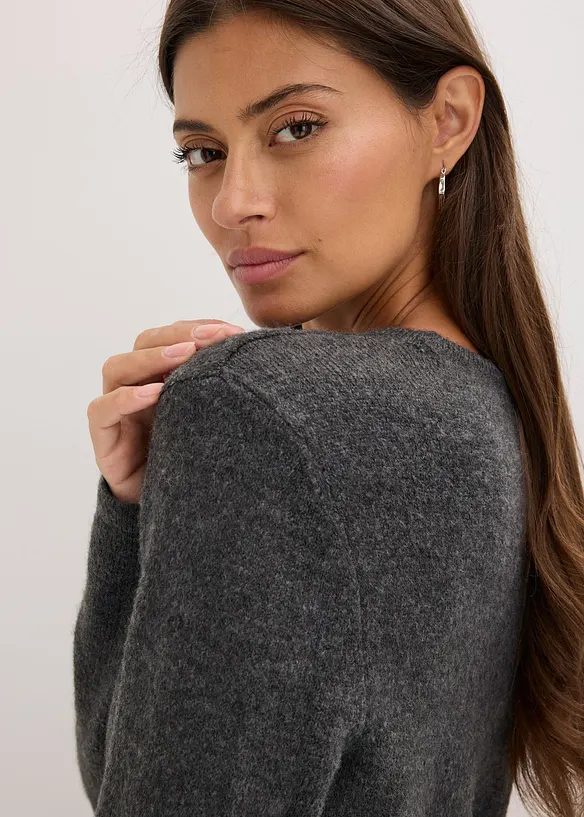 Pletené tričko s podílem vlny a vázačkou z imitace kůže, bonprix