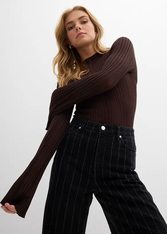 Dž&iacute;ny Wide Leg, High Waist, s poničen&yacute;mi efekty, bonprix