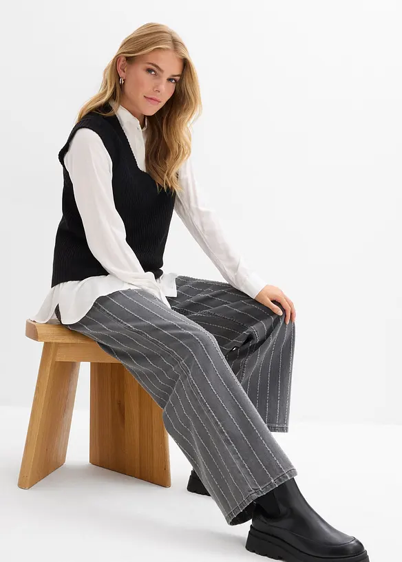 Džíny Wide Leg, High Waist, s poničenými efekty, bonprix