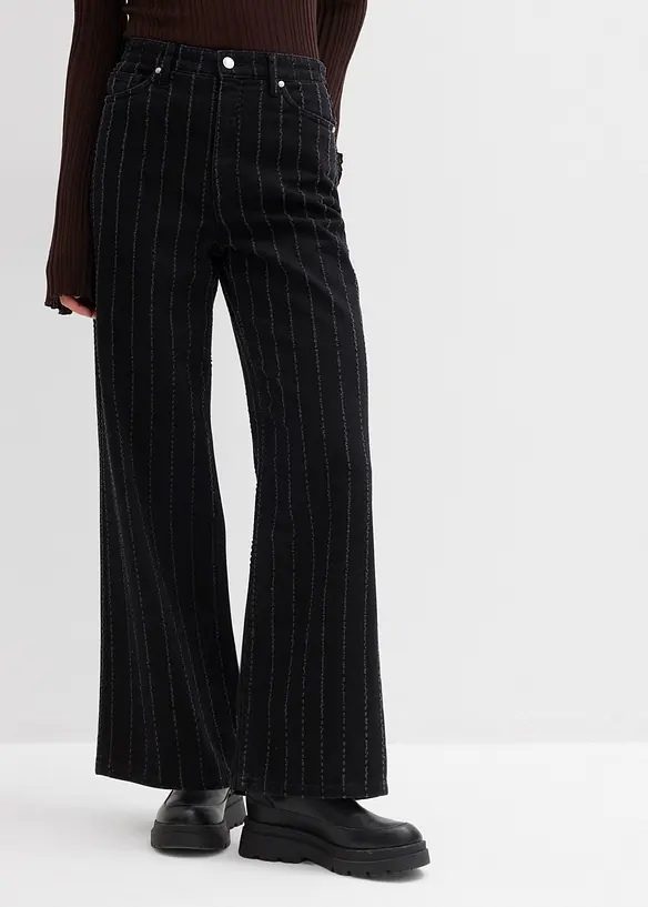 Dž&iacute;ny Wide Leg, High Waist, s poničen&yacute;mi efekty, bonprix