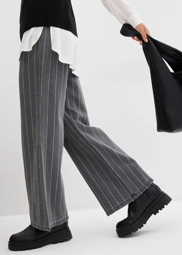 Džíny Wide Leg, High Waist, s poničenými efekty, bonprix