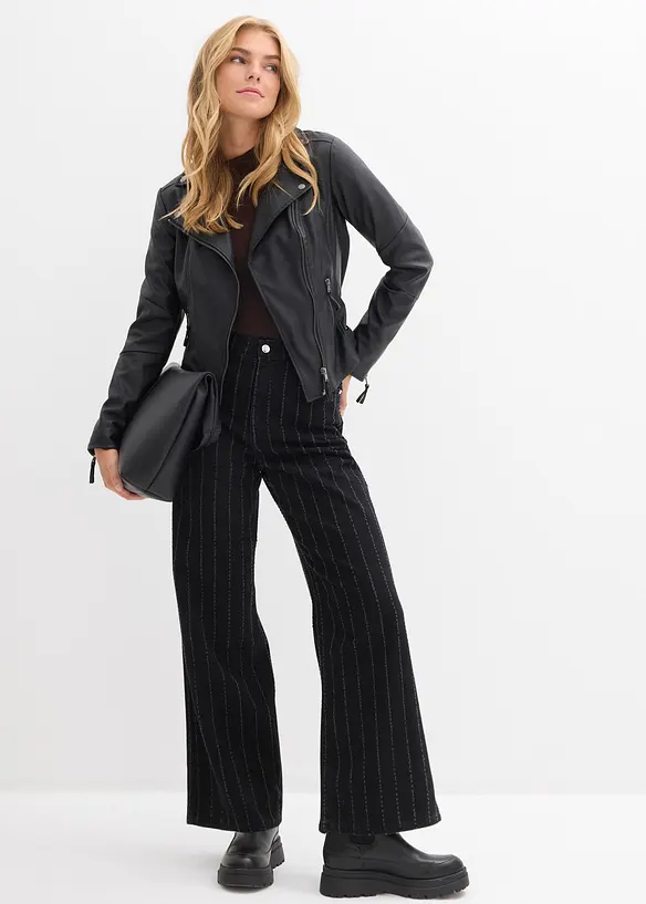 Dž&iacute;ny Wide Leg, High Waist, s poničen&yacute;mi efekty, bonprix