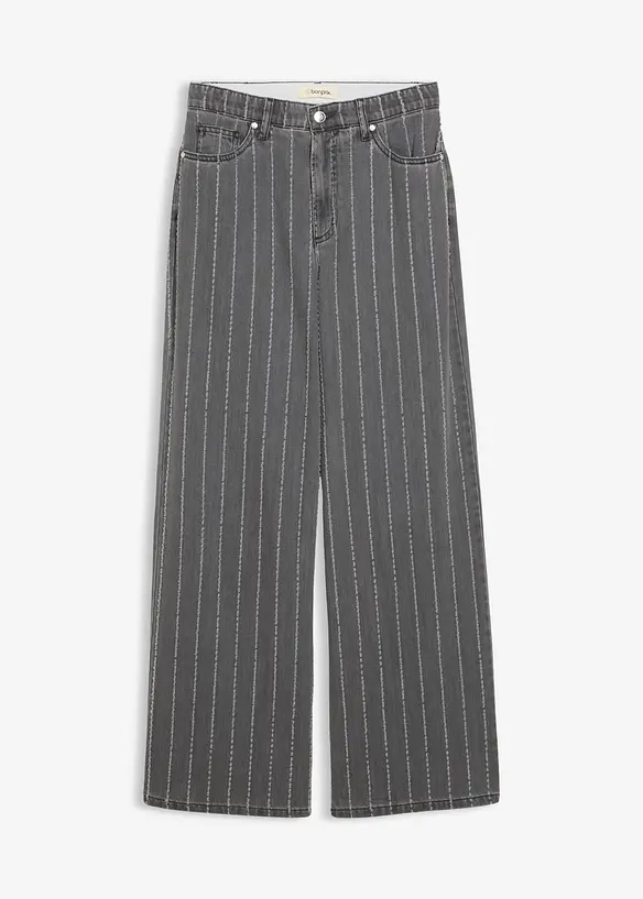 Džíny Wide Leg, High Waist, s poničenými efekty, bonprix