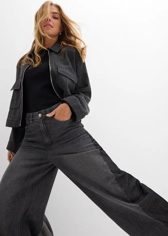 Džíny Wide Leg, High waist, se vsadkou, bonprix