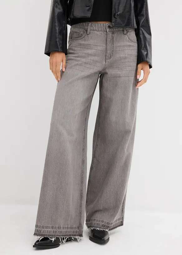Džíny Wide Leg, Mid Waist, pohodlný pas, bonprix