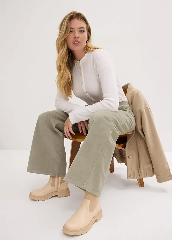 Manšestrové kalhoty s pohodlným pasem, High Waist, bonprix