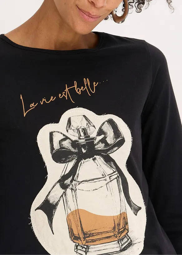 Tričko s dlouhým rukávem, z bavlněného streče, bonprix