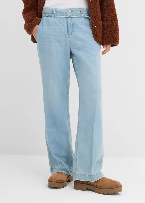 Džíny Wide Leg, Mid Waist, s páskem, bonprix