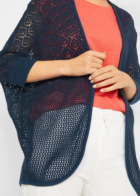 Dlouhý pletený kabátek s dírkovaným vzorem, bonprix