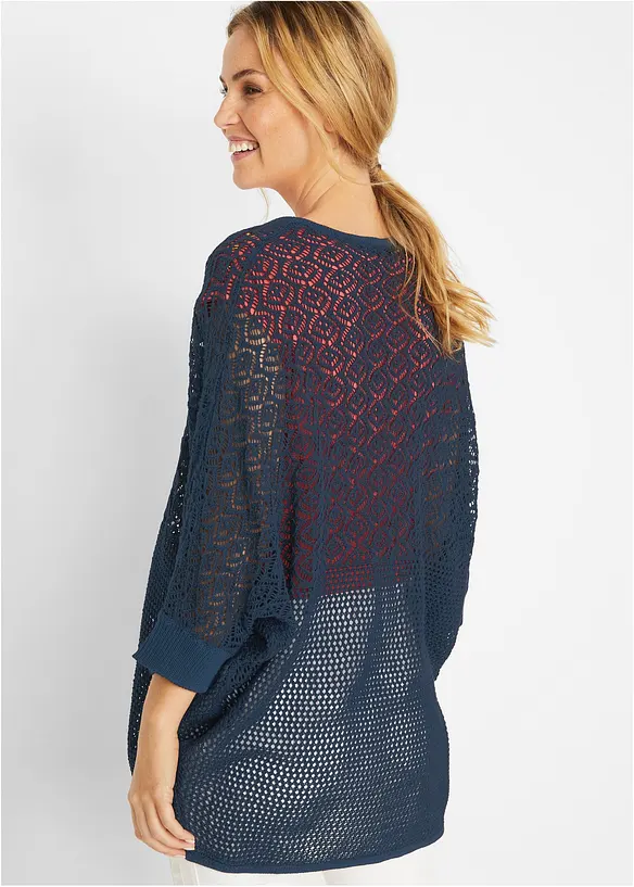 Dlouhý pletený kabátek s dírkovaným vzorem, bonprix