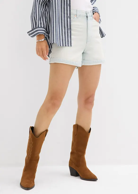 Džínové šortky High Waist, nízký podíl streče, bonprix