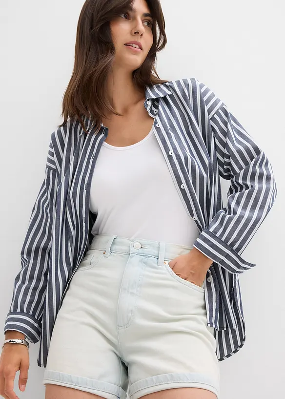 Džínové šortky High Waist, nízký podíl streče, bonprix