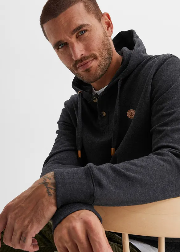 Mikina s kapucí, s měkce počesanou vnitřní stranou a s detaily z imitace kůže, bonprix