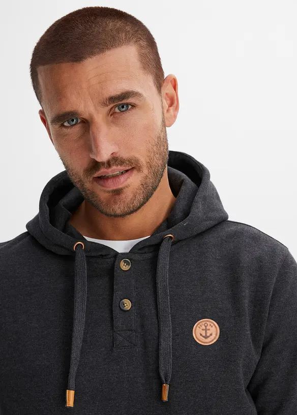 Mikina s kapucí, s měkce počesanou vnitřní stranou a s detaily z imitace kůže, bonprix