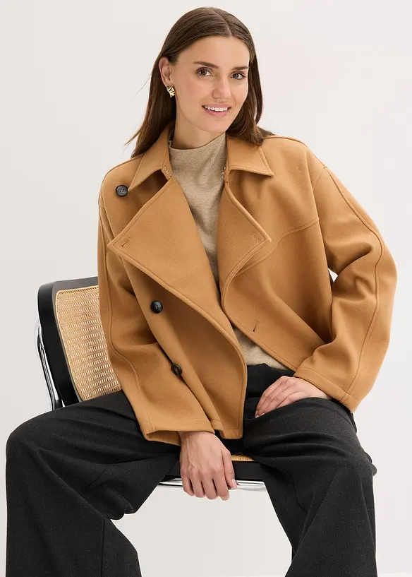Bunda s vlněným vzhledem, se šikmou knoflíkovou lištou, bonprix