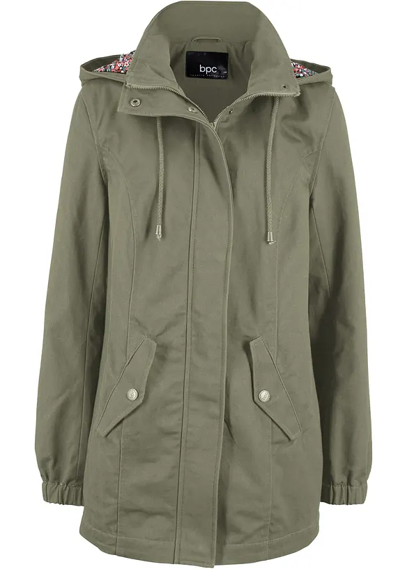 Bavlněná parka na přechodné období, s potištěnou kapucí, bonprix