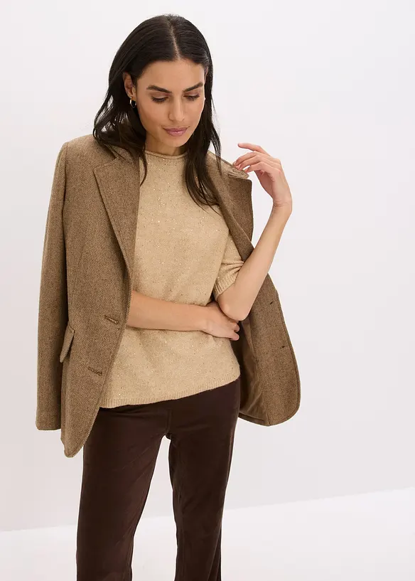 Svetr s polovičními rukávy, flitry a lesklou přízí, bonprix