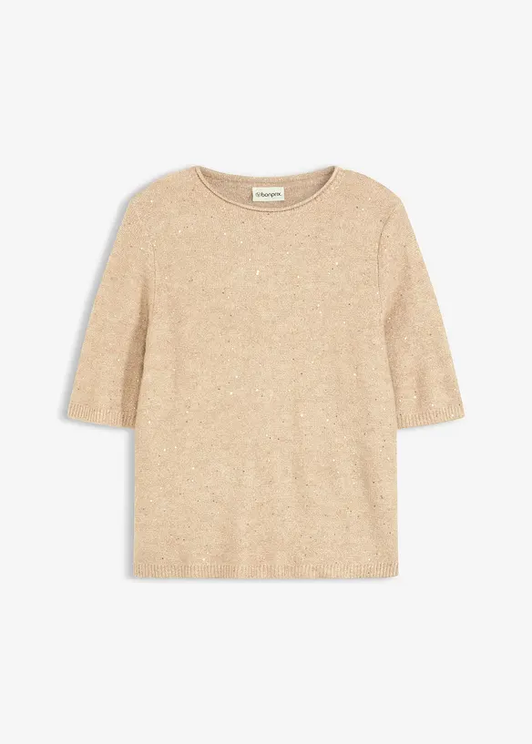 Svetr s polovičními rukávy, flitry a lesklou přízí, bonprix