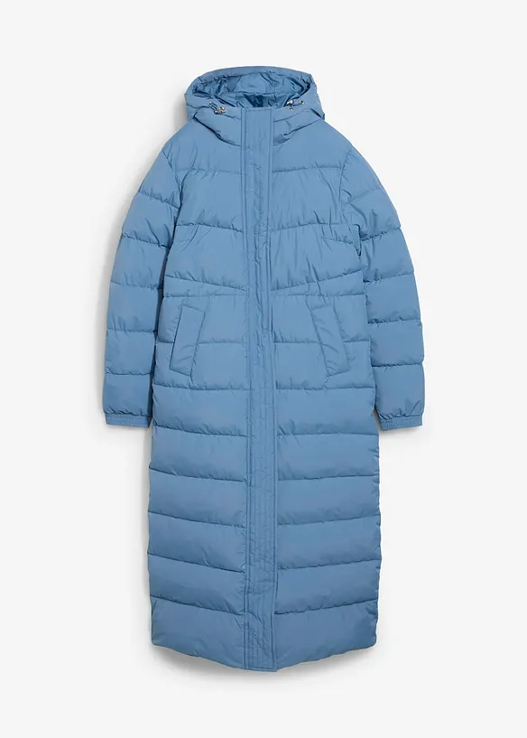 Dlouhý prošívaný kabát s kapucí, bonprix