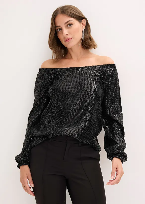 Oversized triko Carmen s pajetkami, bonprix
