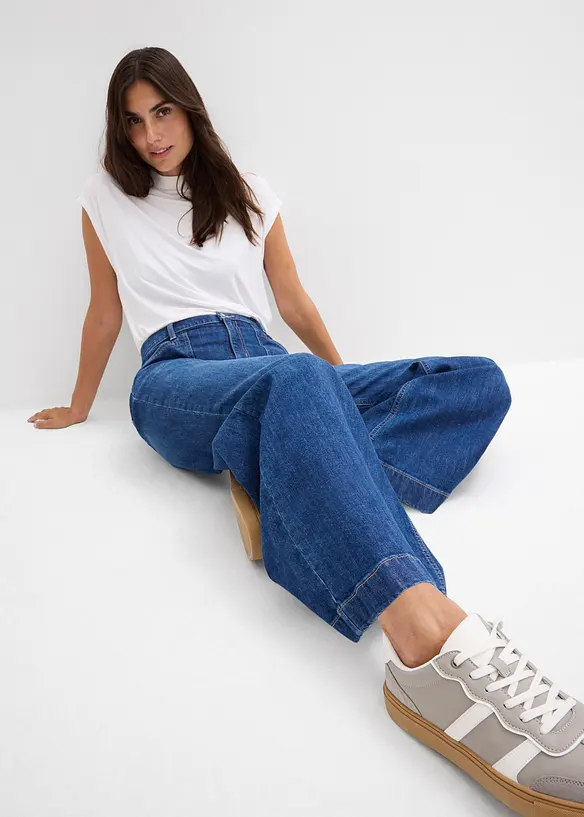 Džíny Wide Leg, Mid Waist, s nakládanými kapsami, bonprix